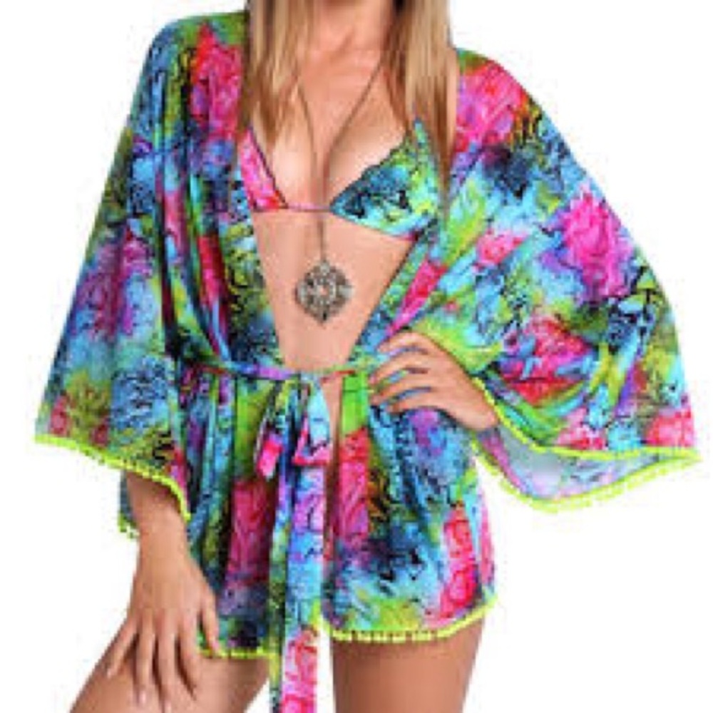 Luli Fama Seasalt Pom Pom Kimono Size XS/S